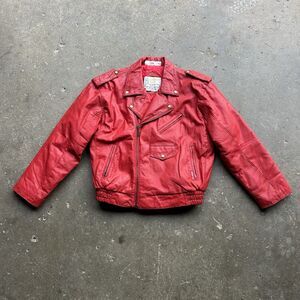 Rare Vintage London Fog Red Leather Moto Jacket Women’s 12 Made in Korea 80s